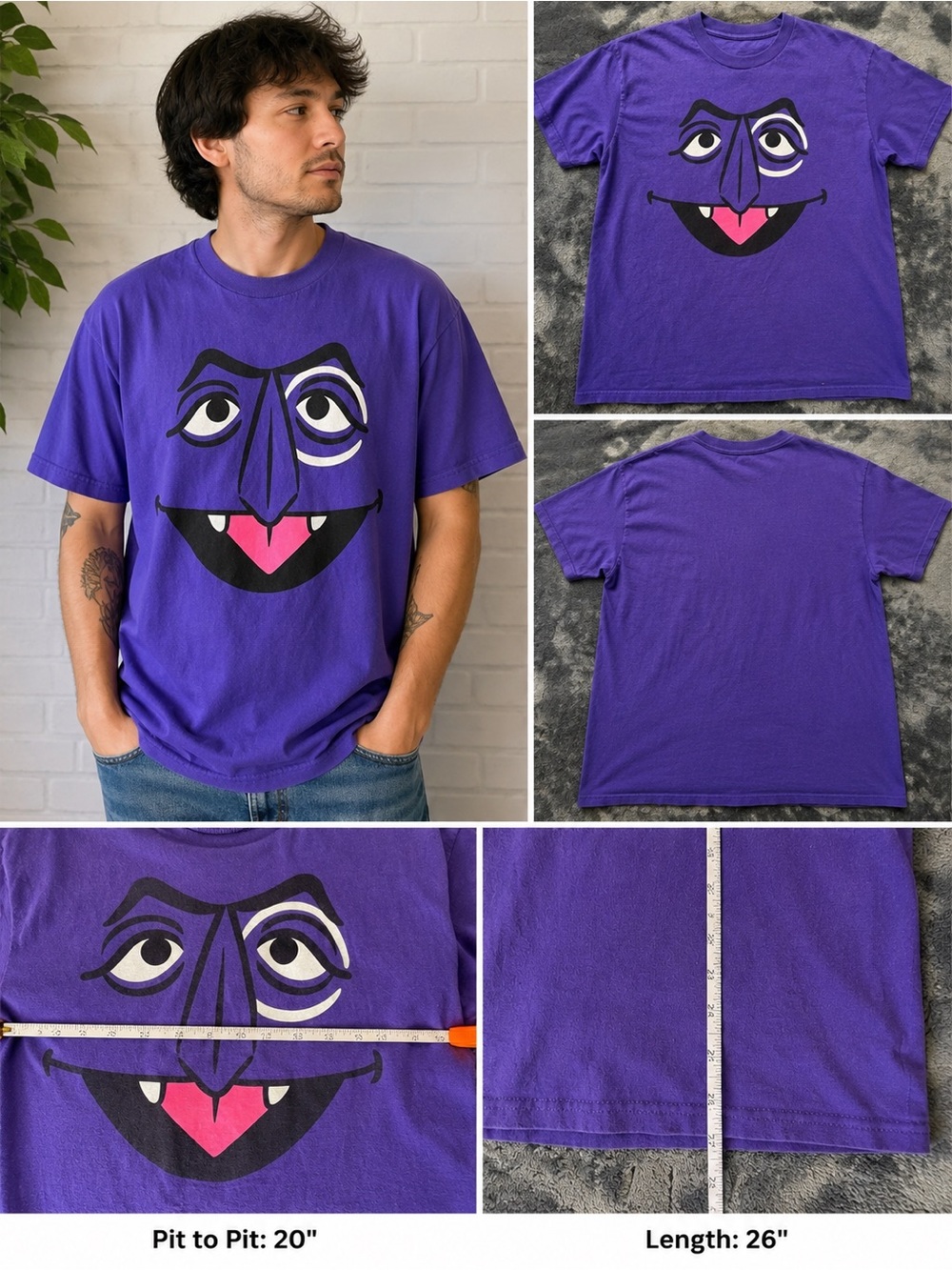 Sesame Street Count Von Count Purple Graphic T-Shirt Men’s Medium Halloween